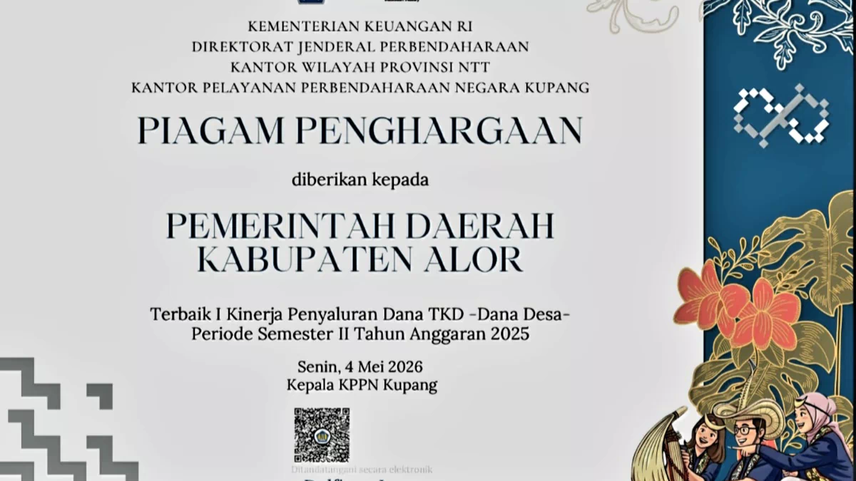 Pemkab Alor Terbaik I se-NTT Dalam Pengelolaan TKD-Dana Desa Tahun 2025